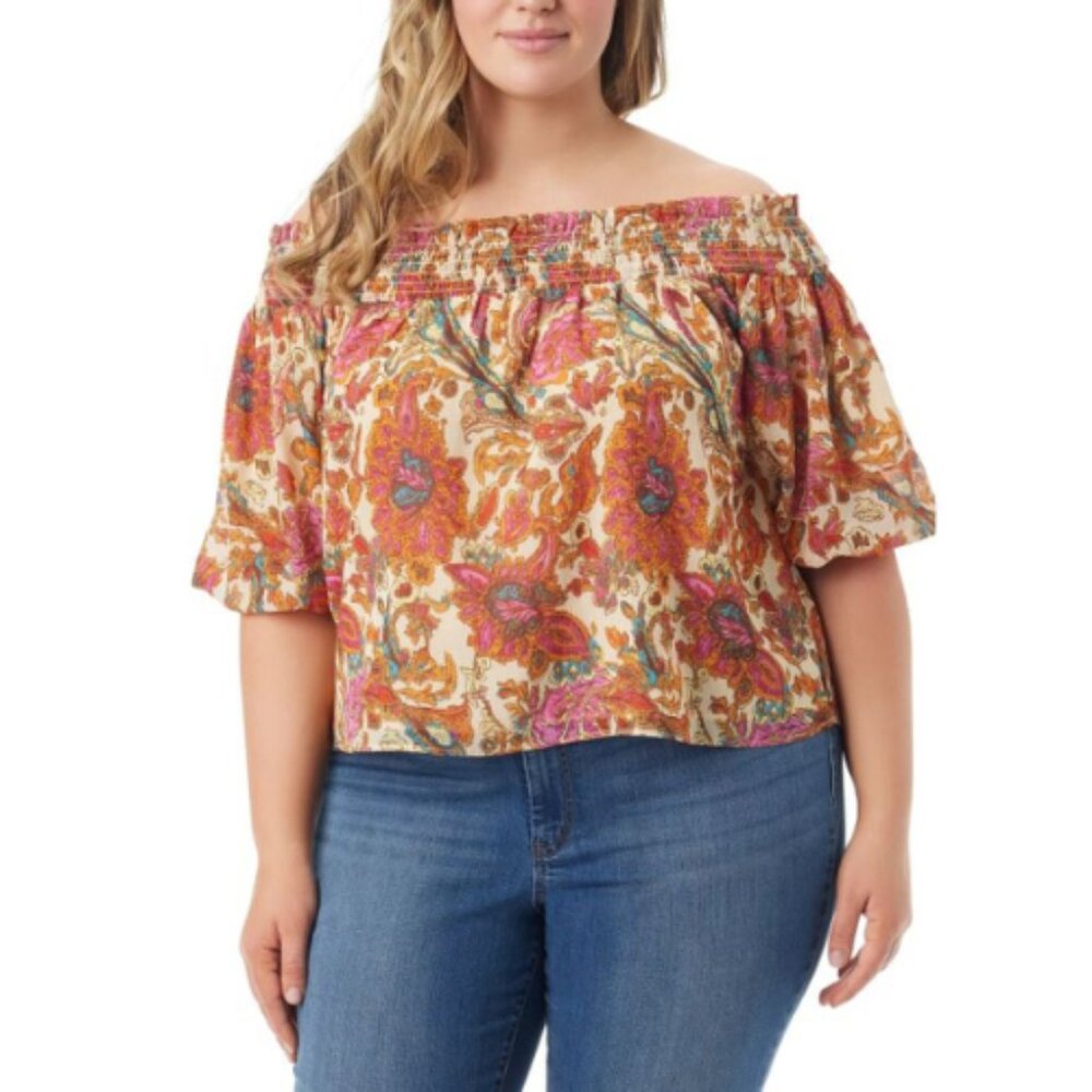 Jessica Simpson Trendy Plus Size Rosiya Off-The-Shoulder Top Multi Size 3X NWT
